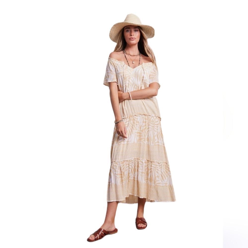 PATRONS OF PEACE tiered‎ cream and white seaside flowy midi dress S